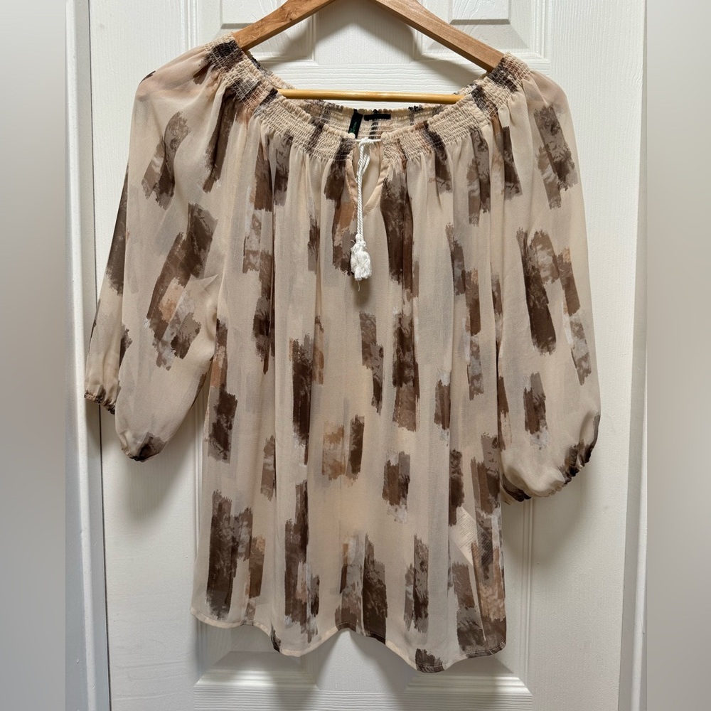 Pre-loved top blouse. Stile Benetton, XS, brown (patterned).
